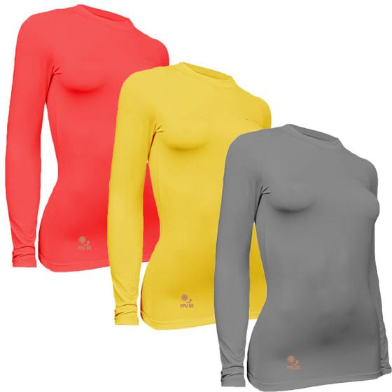 Imagem de Kit 3 Camisas Térmicas Feminino Stigli Pro Proteção Solar FPU 50 Manga Longa Colorful B