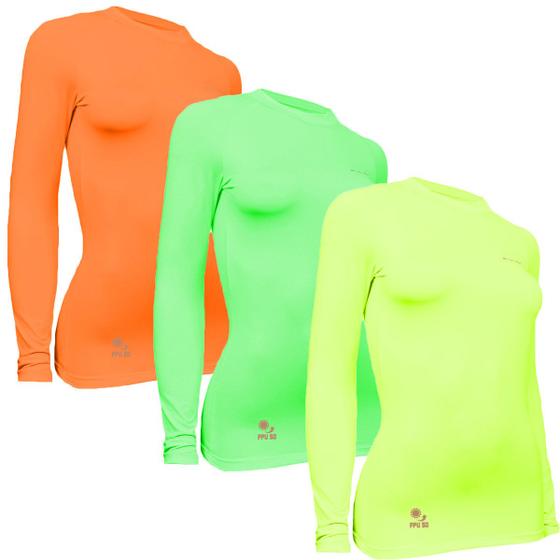 Imagem de Kit 3 Camisas Térmicas Feminino Stigli Pro Proteção Solar FPU 50 Manga Longa Colorful F