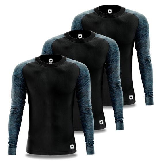 Imagem de Kit 3 Camisas Térmicas Masculina Compressão Proteção Solar UV Segunda Pele