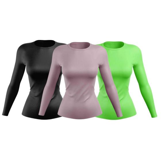 Imagem de Kit 3 Camisas UV Femininas com Proteção UV 50+ Manga Longa