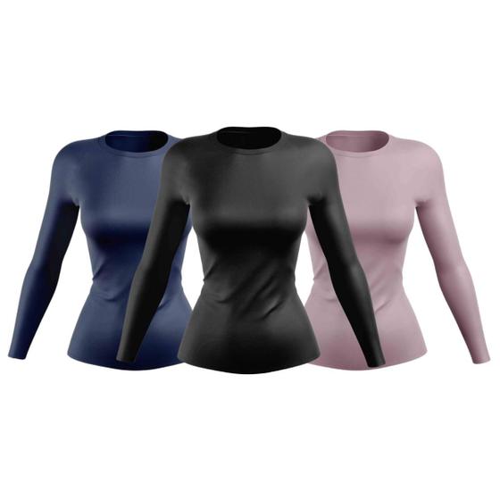 Imagem de Kit 3 Camisas UV Femininas com Proteção UV 50+ Manga Longa