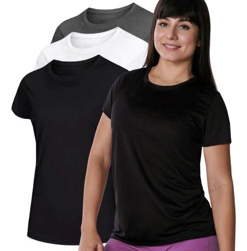 Imagem de Kit 3 Camiseta Dry Fit Feminina Gola Redonda Manga Curta Anti Suor Uv Academia Treino