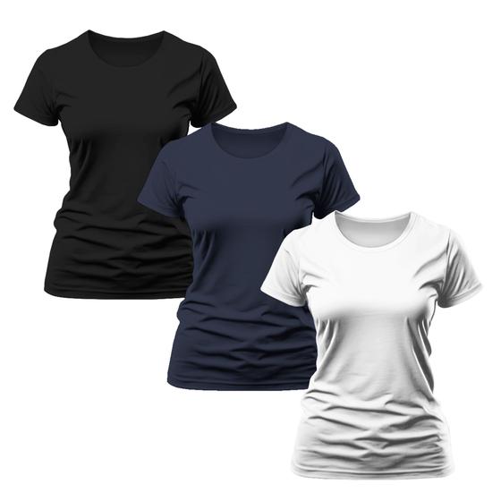 Imagem de Kit 3 Camiseta Feminina BabyLook Dry Fit Esportivo Para Treino Academia Corrida Esportes Básica