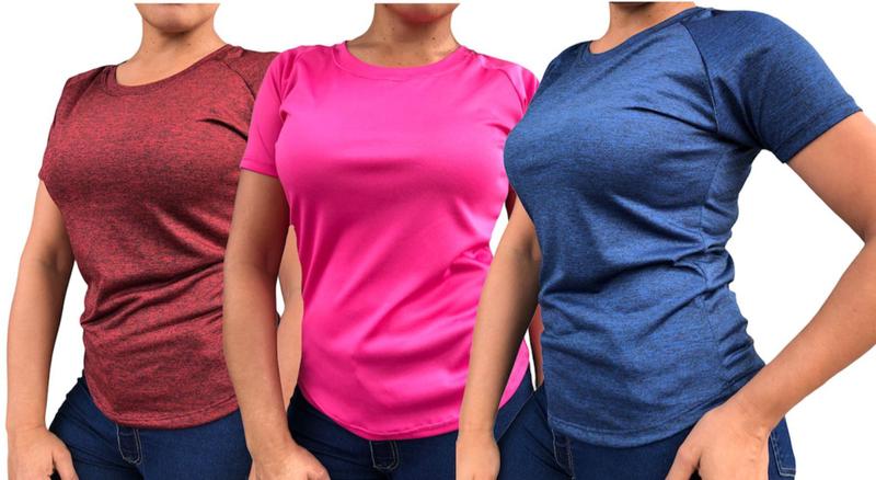 Imagem de Kit 3 Camiseta Feminina Dry Fit Academia