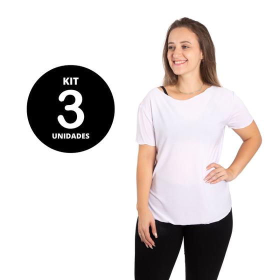 Imagem de Kit 3 Camiseta Feminina Tapa Bumbum Para Academia Treino fit