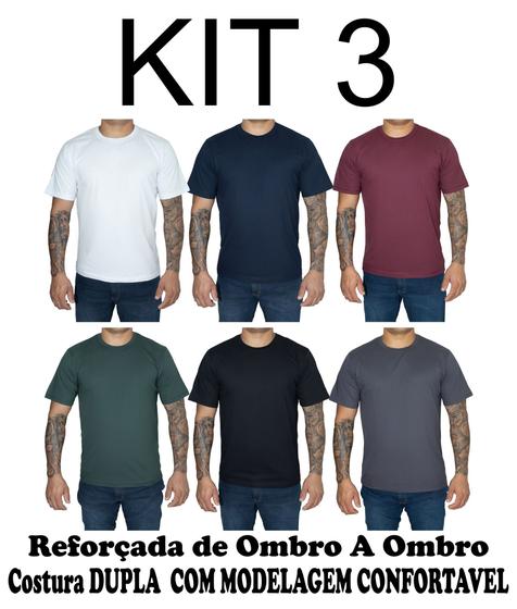 Imagem de kIT 3 Camiseta Masculina Lisa 100% Algodão Fio 30.1 Penteado Reforçada Premium