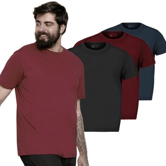 Imagem de Kit 3 Camiseta Masculina Plus Size Algodão Lisa Confortavel