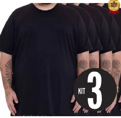 Imagem de Kit 3 Camiseta Plus Size Preto Gola Redonda Tamanhos G1 / G2 / G3