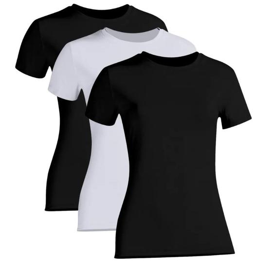 Imagem de Kit 3 Camiseta Proteção Solar Feminina Manga Curta Uv50+ 2 Pretas 1 Branca