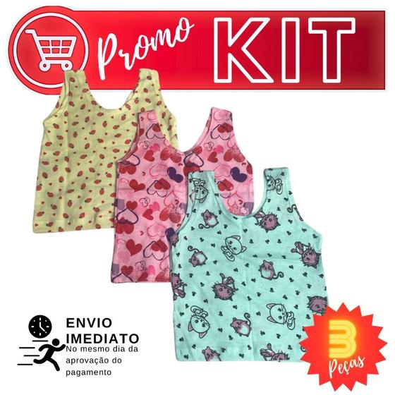 Imagem de kit 3 CAMISETA REGATA Infantil 1 , 2 , 3 anos  menina menino envio imediato ESTAMPADAS Linha verão