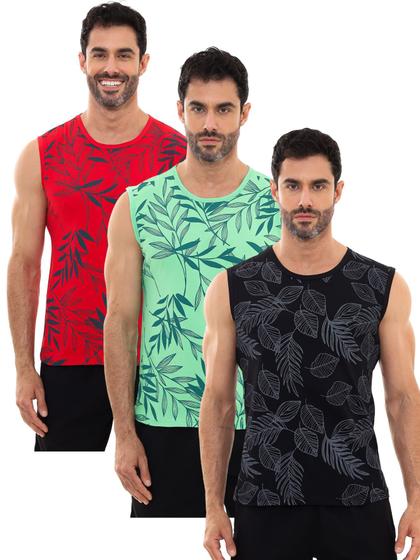 Imagem de Kit 3 Camiseta Regata Machão Marca'D Agua Floral Estampada Verão
