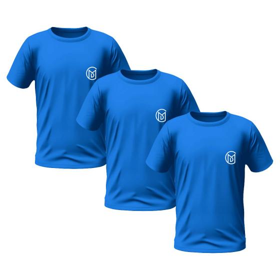 Imagem de Kit 3 Camisetas Azul Masculinas Manga Curta Bordada Premium