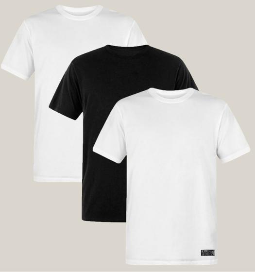 Imagem de Kit 3 Camisetas Básicas Brancas e Preta Masculina Algodão Prime WSS Basic