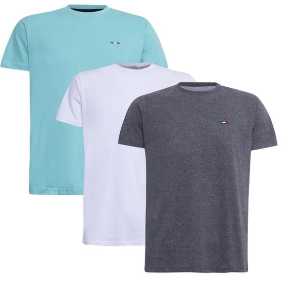 Imagem de Kit 3  Camisetas Básicas com Bordado Algodão Itália Masculina