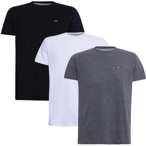 Imagem de Kit 3  Camisetas Básicas com Bordado Algodão Itália Masculina