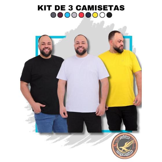 Imagem de Kit 3 Camisetas Basicas Gola Redonda 100% Algodão 30.1 Masculina ROBLES pluz size G1 G2 G3 Plus Size