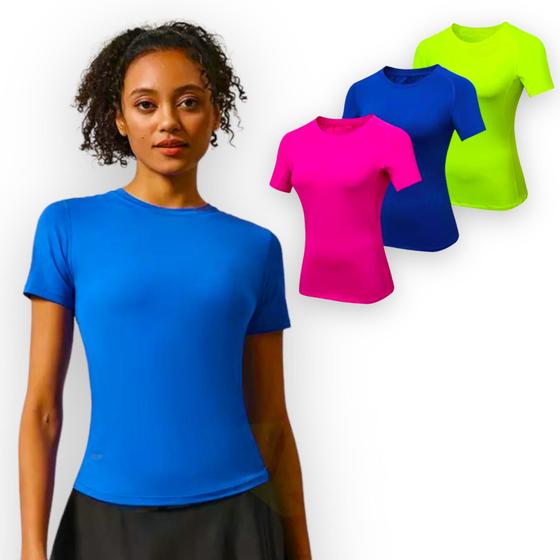 Imagem de Kit 3 Camisetas Blusa Academia Fitness Corrida Feminina POLIAMIDA 225