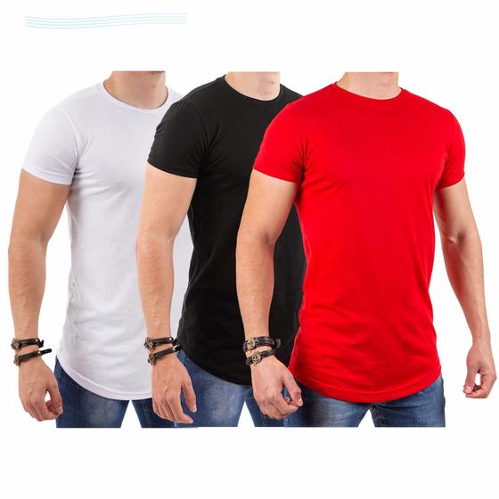 Imagem de kit 3 Camisetas  Blusas Camisas Masculino Long Line Oversized Swag Otima Qualidade