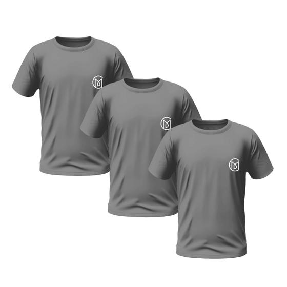 Imagem de Kit 3 Camisetas Cinza Masculinas Manga Curta Bordada Premium