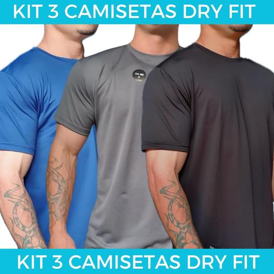 Imagem de  Kit 3 Camisetas Dry Fit Masculina de Treino Academia Esportiva