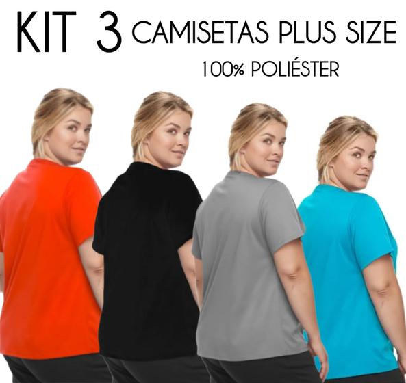 Imagem de Kit 3 Camisetas Feminina 100% Poliéster Plus Size