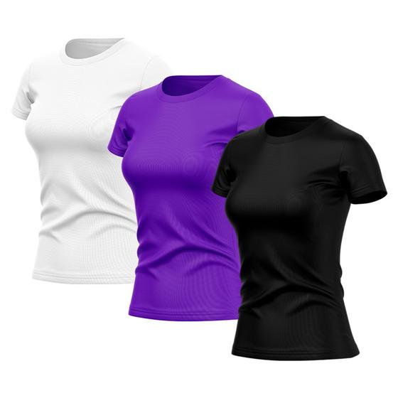 Imagem de Kit 3 Camisetas Feminina Dry Fit Básica Lisa Proteção Solar UV Térmica Blusa Academia Esporte Camisa