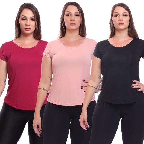 Imagem de Kit 3 Camisetas Feminina Dry Fit Manga Curta Baby Look Tshirt Básica Lisa Academia Treino Esporte