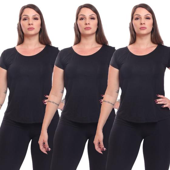 Imagem de Kit 3 Camisetas Feminina Dry Fit Manga Curta Baby Look Tshirt Básica Lisa Academia Treino Esporte