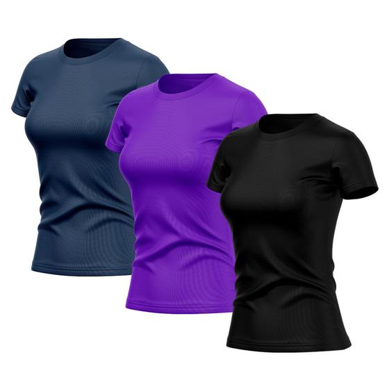 Imagem de Kit 3 Camisetas Feminina Manga Curta Dry Fit Basica Lisa Proteção Solar Uv