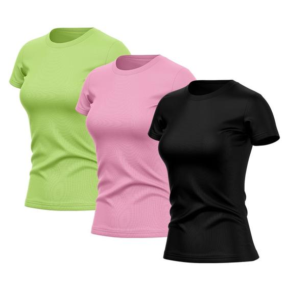 Imagem de Kit 3 Camisetas Feminina Manga Curta Dry Fit Basica Lisa Proteção Solar Uv