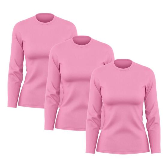 Imagem de Kit 3 Camisetas Feminina Manga Longa Dry Básica Lisa Proteção Solar UV Térmica Blusa Academia Esporte Praia