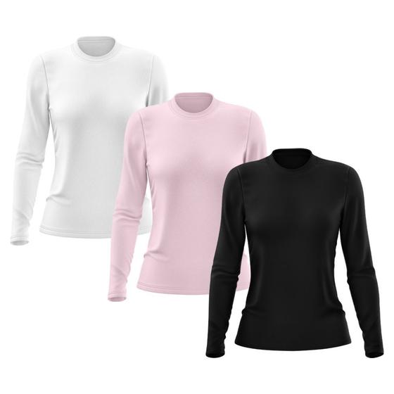 Kit 3 Camisetas Feminina Manga Longa Segunda Pele Térmica Proteção Solar UV 50 Menor preço em Kit 3 Camisetas Feminina Manga Longa Segunda Pele Térmica Proteção Solar UV 50