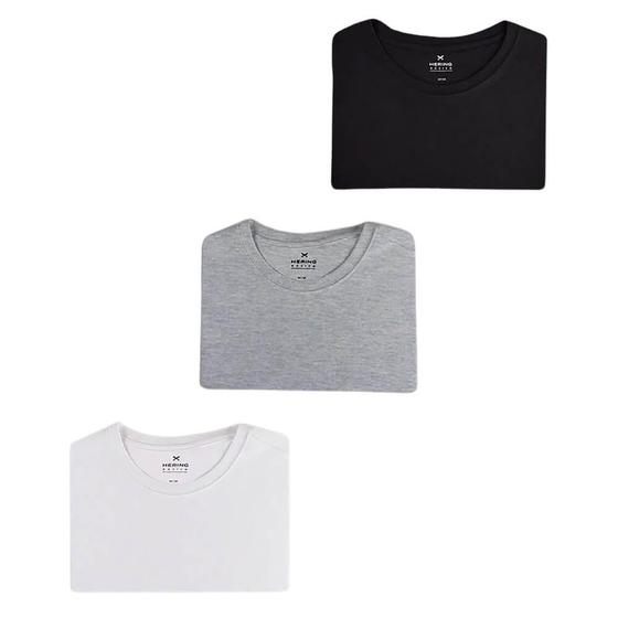 Imagem de Kit 3 Camisetas Femininas Branco/Preto/Cinza Hering Algodão