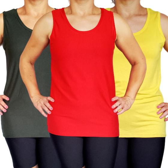 Imagem de Kit 3 Camisetas Femininas Regatas Básicas Lisas Viscolycra Pp ao Plus Size