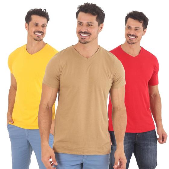 Imagem de kit 3 Camisetas Gola V Masculina Camisa 100% Algodão