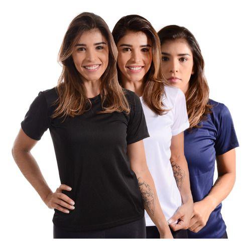 Imagem de Kit 3 Camisetas Manga Curta Básica Dry Fit Camisas Feminina