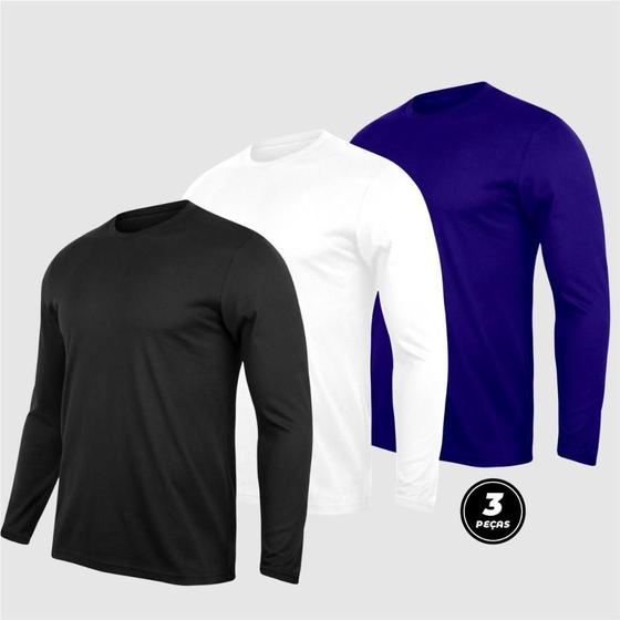 Kit 3 Camisetas Manga Longa Masculina Proteção UV Esporte Menor preço em Kit 3 Camisetas Manga Longa Masculina Proteção UV Esporte