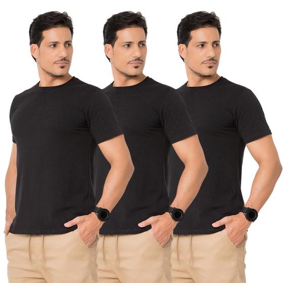 Imagem de Kit 3 Camisetas Masculina Algodão Peruana Premium Lisa Luxo