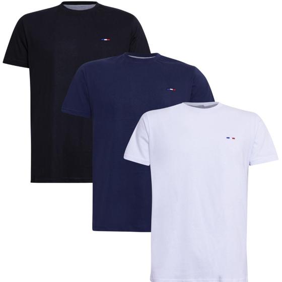 Imagem de Kit 3 Camisetas Masculina Básicas Casual França Tecido Algodão Premium