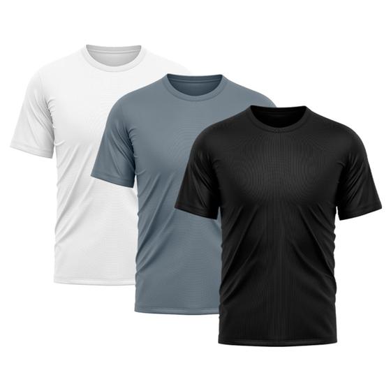 Imagem de Kit 3 Camisetas Masculina Dry Fit Proteção Solar UV Básica Lisa Treino Academia Passeio Fitness Ciclismo Camisa