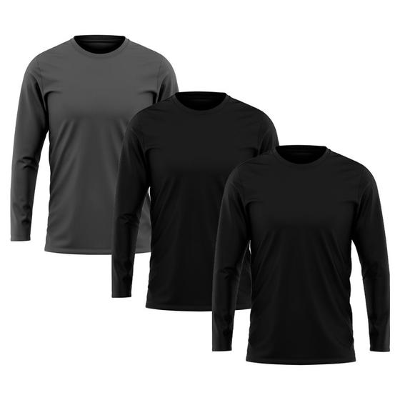 Imagem de Kit 3 Camisetas Masculina Manga Longa Algodão Premium