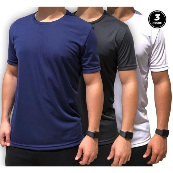 Imagem de  Kit 3 Camisetas Masculina Proteção UV Manga Curta Esporte
