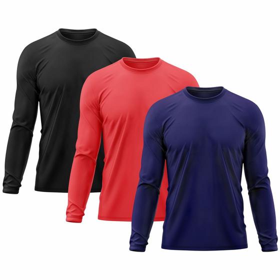 Imagem de Kit 3 Camisetas Masculina Térmica Proteção Solar UV  50/ Treino Academia Esporte Dry Manga Longa