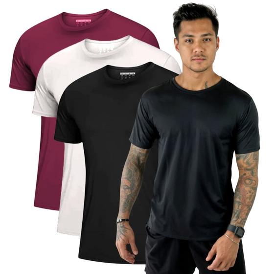 Imagem de Kit 3 Camisetas Masculinas Dry Fit Academia Anti Suor Basica Lisa Corrida