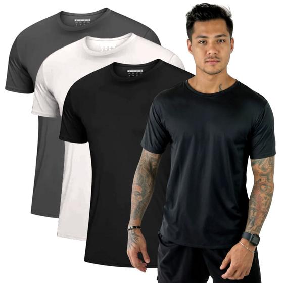 Imagem de Kit 3 Camisetas Masculinas Dry Fit Academia Roupa de Treino Gola Redonda Manga Curta