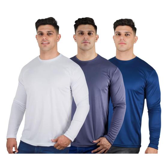 Imagem de Kit 3 Camisetas Masculinas Segunda Pele Térmica 50 UV Dry