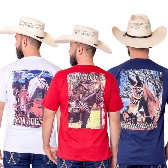 Imagem de Kit 3 Camisetas Muladeiros Masculinas Country Jopper Bulls