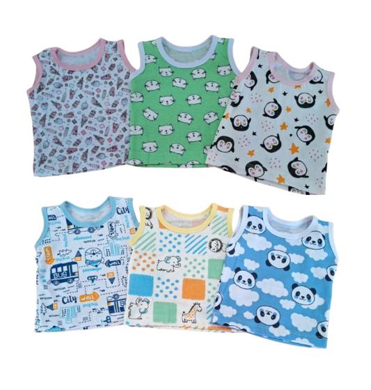 Imagem de Kit 3 Camisetas Regata Bebê Menina Menino 100% Algodão Estampado