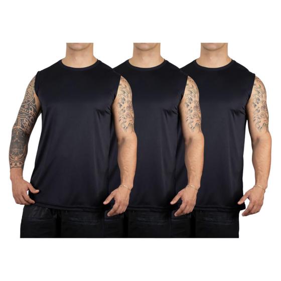 Imagem de Kit 3 Camisetas Regata Masculina Dry Fit Esporte Proteção UV