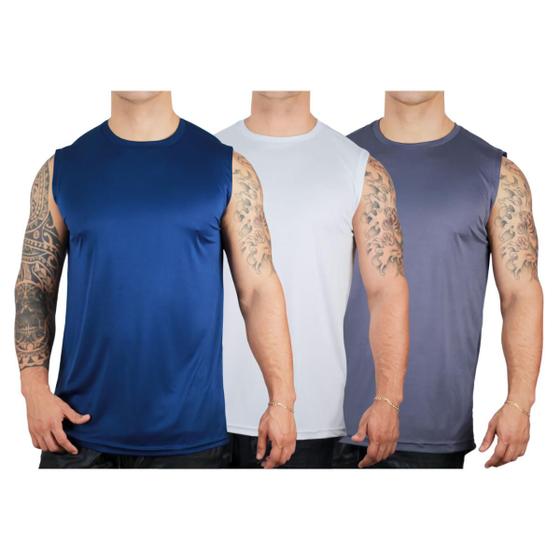 Imagem de Kit 3 Camisetas Regata Masculina Dry Fit Esporte Proteção UV